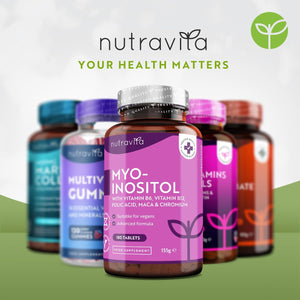 Myo-Inositol Tablets with Folic Acid, Vitamin B6, B12, Maca and Chromium - PCOS Support Supplement - 180 Vegan Tablets - Prenatal Vitamins for Women - Alternative to Inositol Powder - Nutravita
