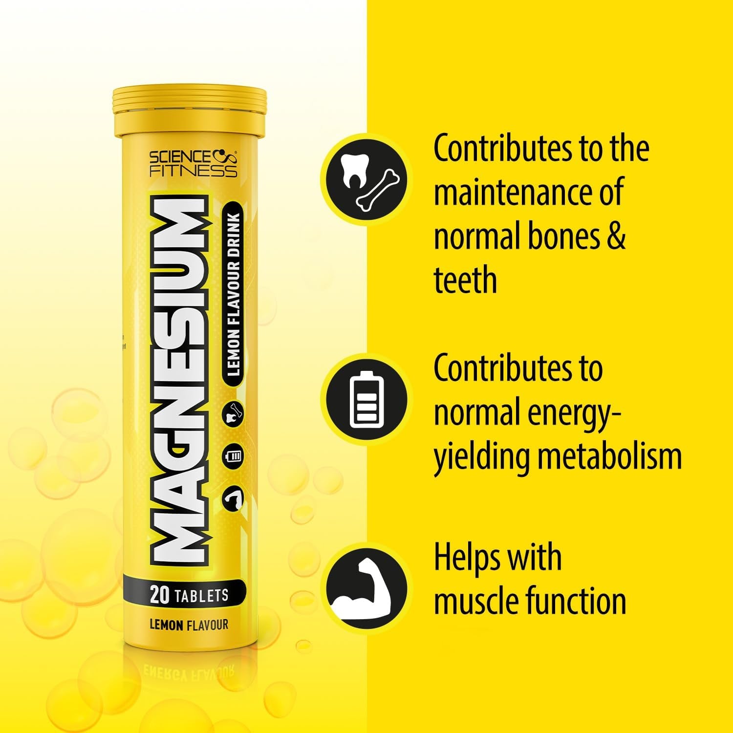 Magnesium Lemon Flavour Effervescent Tablets -120 Tablets for Normal Muscle Functions, Suitable for Vegans and Vegetarians, Magnesium 375 Mg per Serving