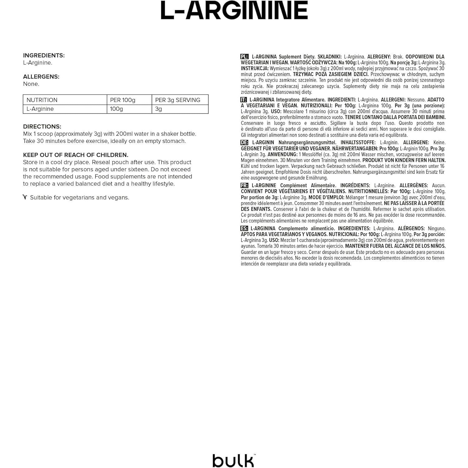 Bulk L-Arginine Powder, 100 G, Packaging May Vary