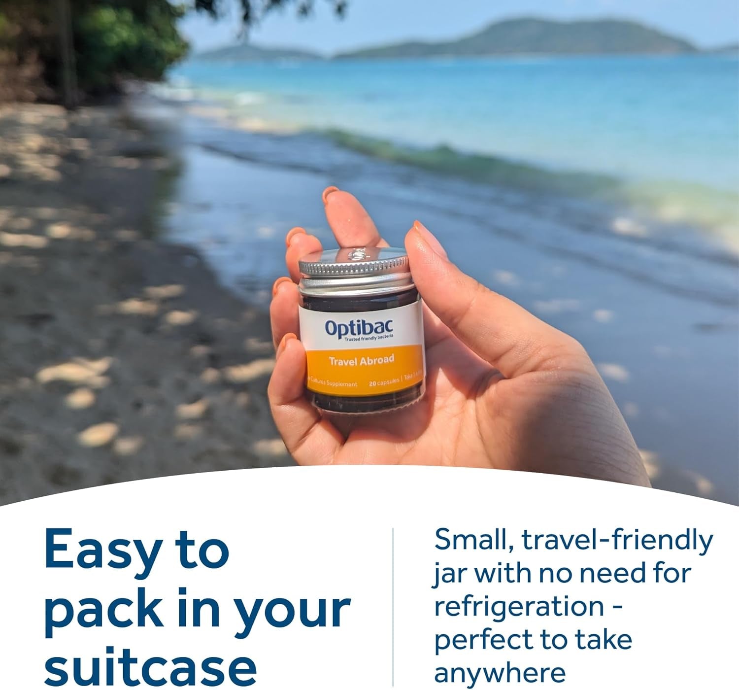 Optibac Probiotics Travel Abroad - Highly Researched Vegan Digestive Probiotic Supplement - Expertly Formulated for Travel & a Range of Climate Conditions - with Saccharomyces Boulardii - 20 Capsules
