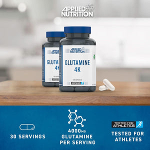 Applied Nutrition Glutamine 4K - L Glutamine 4000 Mg per Serving, Restore Amino Acid Levels (120 Capsules - 30 Servings)