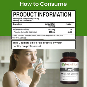 Pure Nutrition Magg - Magnesium Glycinate Supplement for Men and Women | High Absorption Supplement | 200Mg Elemental Magnesium | 120 Veg Tabs