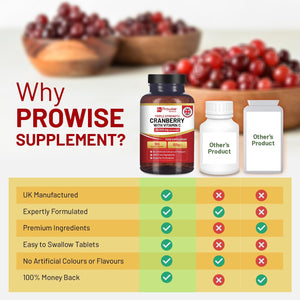 Triple Strength Cranberry 30,000Mg Added with Vitamin C - 180 Vegan Tablets I UTI Support for Women I Easy to Swallow Tablets I Made in the UK by Prowise Healthcare