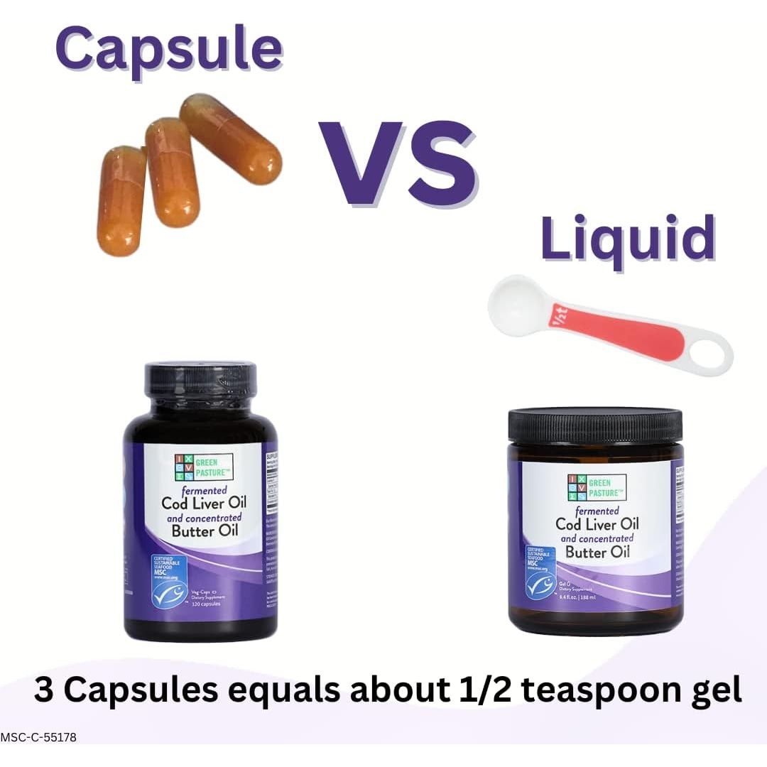 Green Pasture Blue Ice Royal Butter/Fermented Cod Liver Oil Blend - 120 Capsules