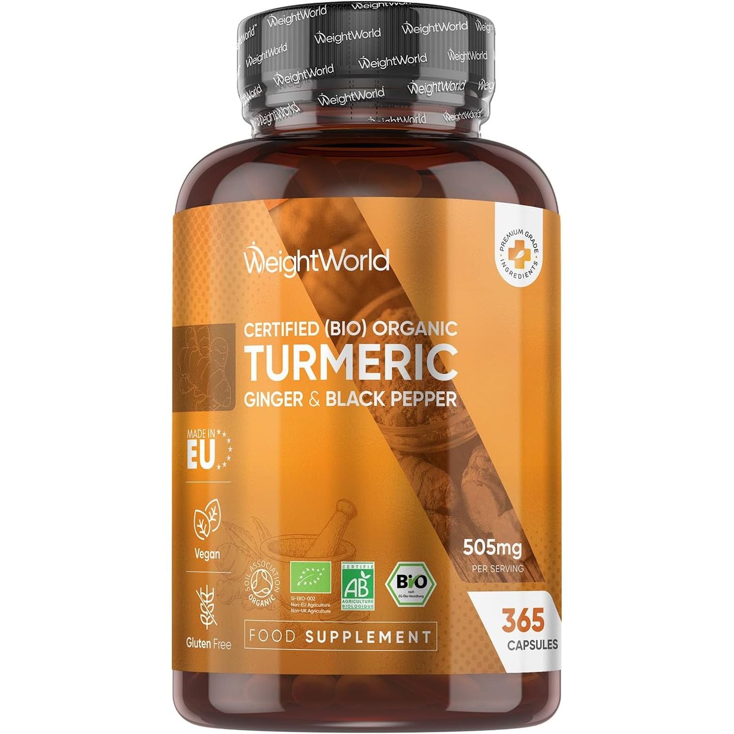 Turmeric and Black Pepper Capsules - 365 Capsules - with Organic Black Pepper - Turmeric Supplement for Both Men & Women - Easy to Swallow - Vegan & Gluten-Free - Made in EU