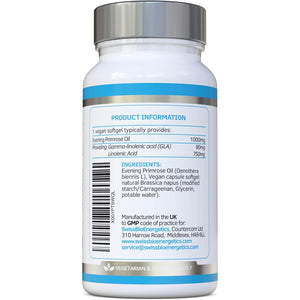 Evening Primrose Oil 1000Mg 90 Capsules - Vegan & Cold Pressed - Premium High GLA Formulation - No Gmos - UK Made Vegan Soft Gels