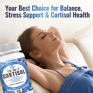 Cortisol Detox Supplement Men Women - Reduce Lower Cortisol High Cortisol Reducer Blocker Control - Supports Stress Mood Rest Adrenal Calm Relax with Ashwagandha L-Theanine Magnesium