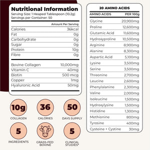 Inspiriko Bovine Collagen Powder for Women. Award Winning, 50 Servings, with Hyaluronic Acid, Biotin & Vitamin C. UK Made, Grass-Fed, 10,000Mg Unflavoured Hydrolyzed Collagen Peptides Powder 510G