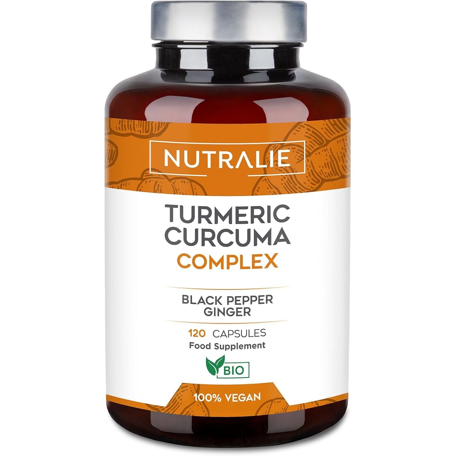 Turmeric & Black Pepper 1420Mg - High Strenght Complex - Organic Turmeric Curcumin Ginger - Supplement Powder in Capsules - 120 Vegan Organic Capsules Nutralie