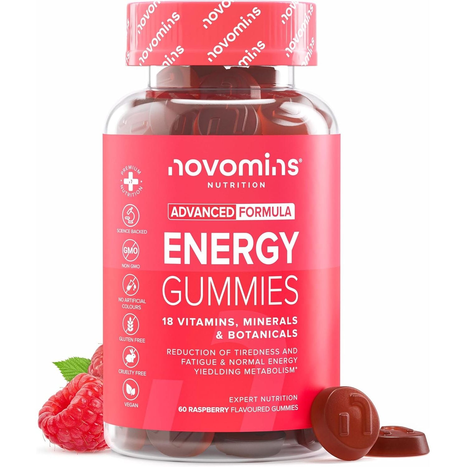 Energy Gummies - High Strength Alternative to Running Gels, Energy Tablets, & Energy Gels for Running - Caffeine Free Supplements - for Running, Cycling, Studying - Novomins
