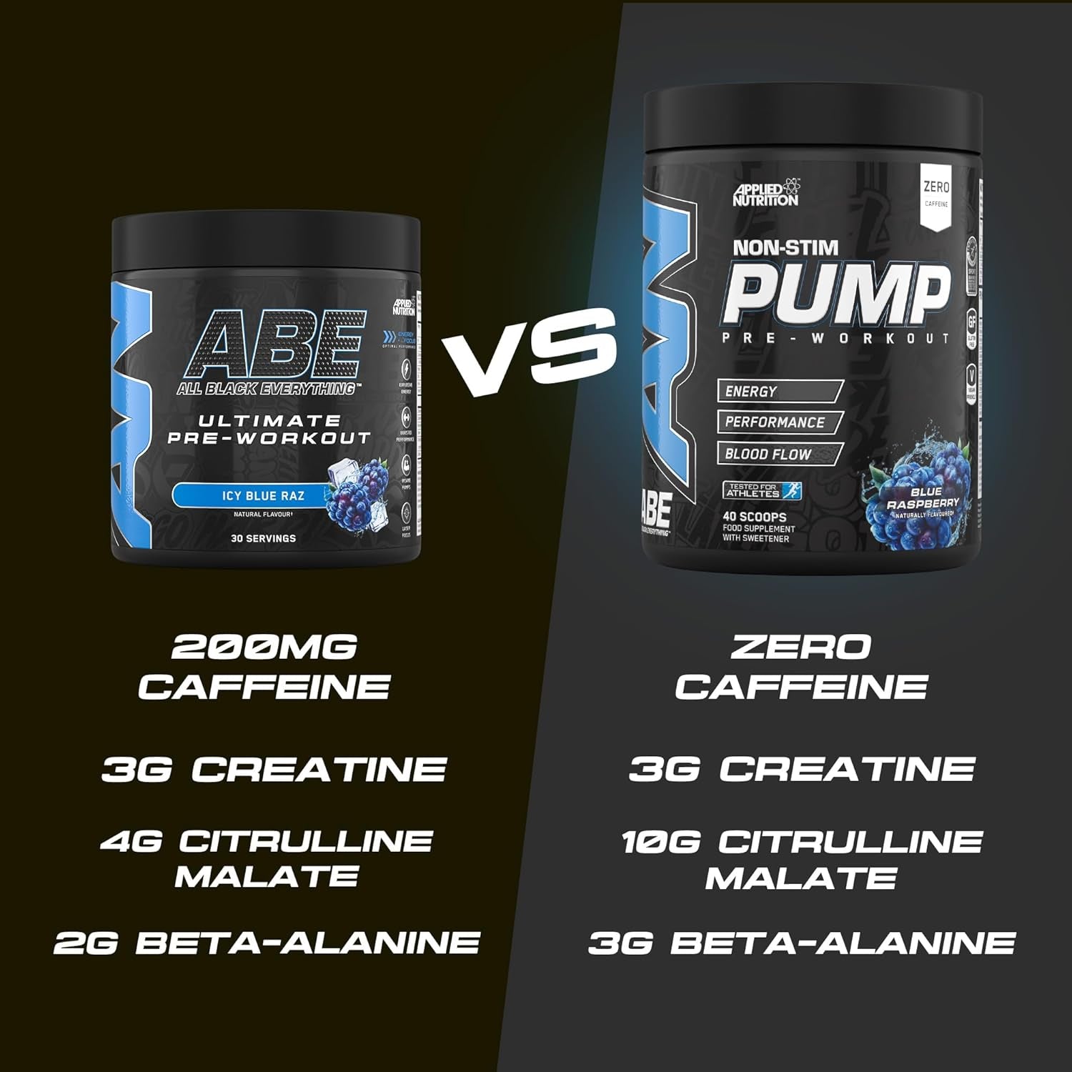 Applied Nutrition ABE Pump Pre Workout - All Black Everything Stim Free Pump Pre Workout Powder | Pump, Energy & Strength with Citrulline, Creatine, Beta-Alanine (500G - 40 Servings) (Blue Razz)
