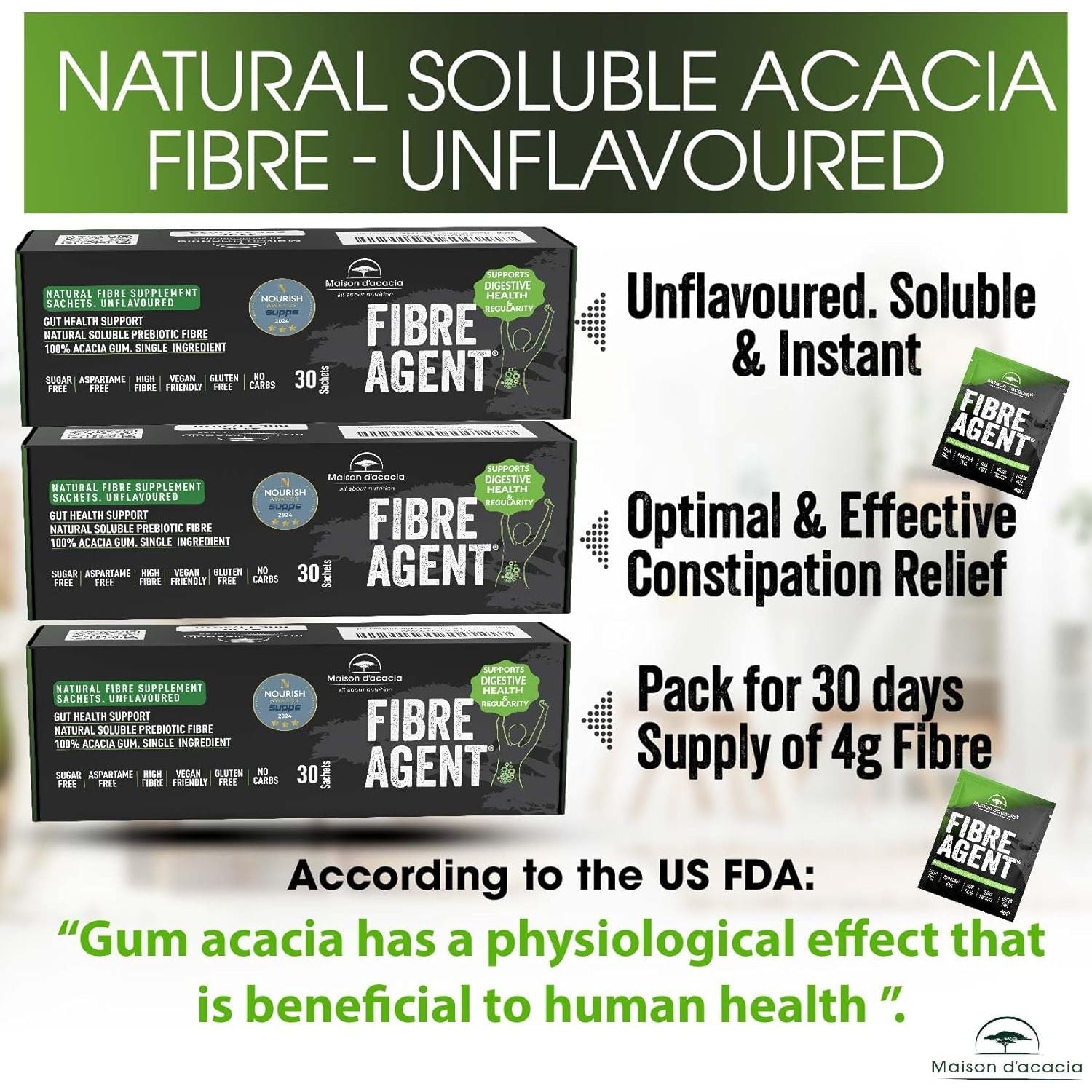 Fibre Supplement 30 Sachets. Natural Gut Health Award Winner. Soluble High Fiber Drink. Unflavoured. Regularity & Gentle Constipation Relief. Zero Sugar, No Aspartame. Psyllium Husk Inulin Alternative