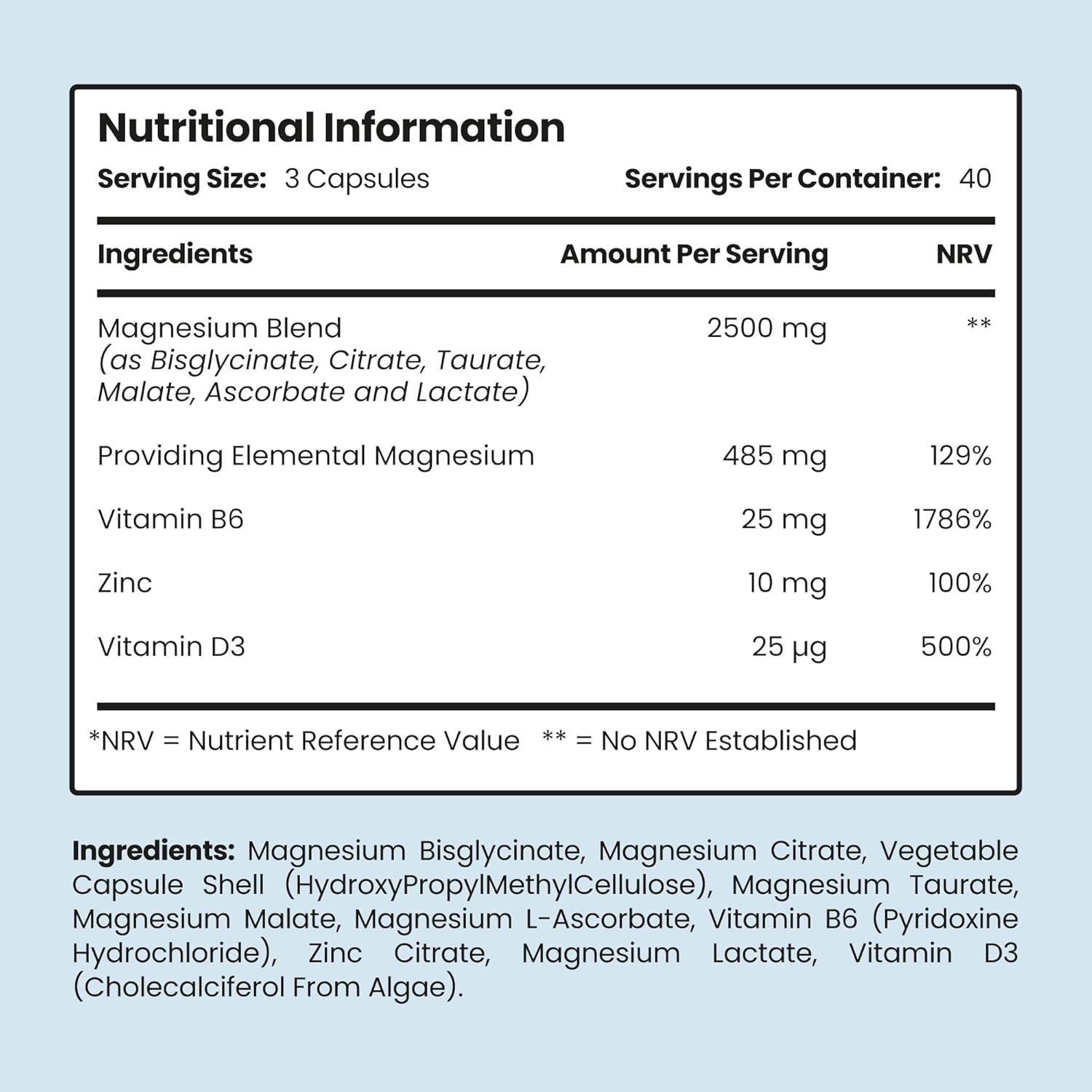 Vitabright Magnesium Glycinate Complex 6-In-1 | 2500Mg~485Mg Elemental | 120 Caps | Glycinate Tablets & Zinc, Vitamins B6 & D | High Strength Magnesium Supplements for Women/Zma Supplements for Men