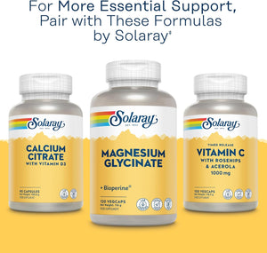 Solaray - Magnesium Glycinate 3180Mg - 120 Vegan Capsules - High Strength Mag Bisglycinate Supplement - with Added Bioperine Black Pepper for Gentle Digestion - Lab Verified