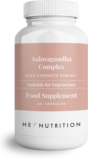 Hey Nutrition Ashwagandha Complex 9000Mg Supplement - High Strength KSM-66 - Boosts Mood & Energy - Reduces Stress - UK Manufactured - All Natural, Non-Gmo - 60 Vegan Capsules