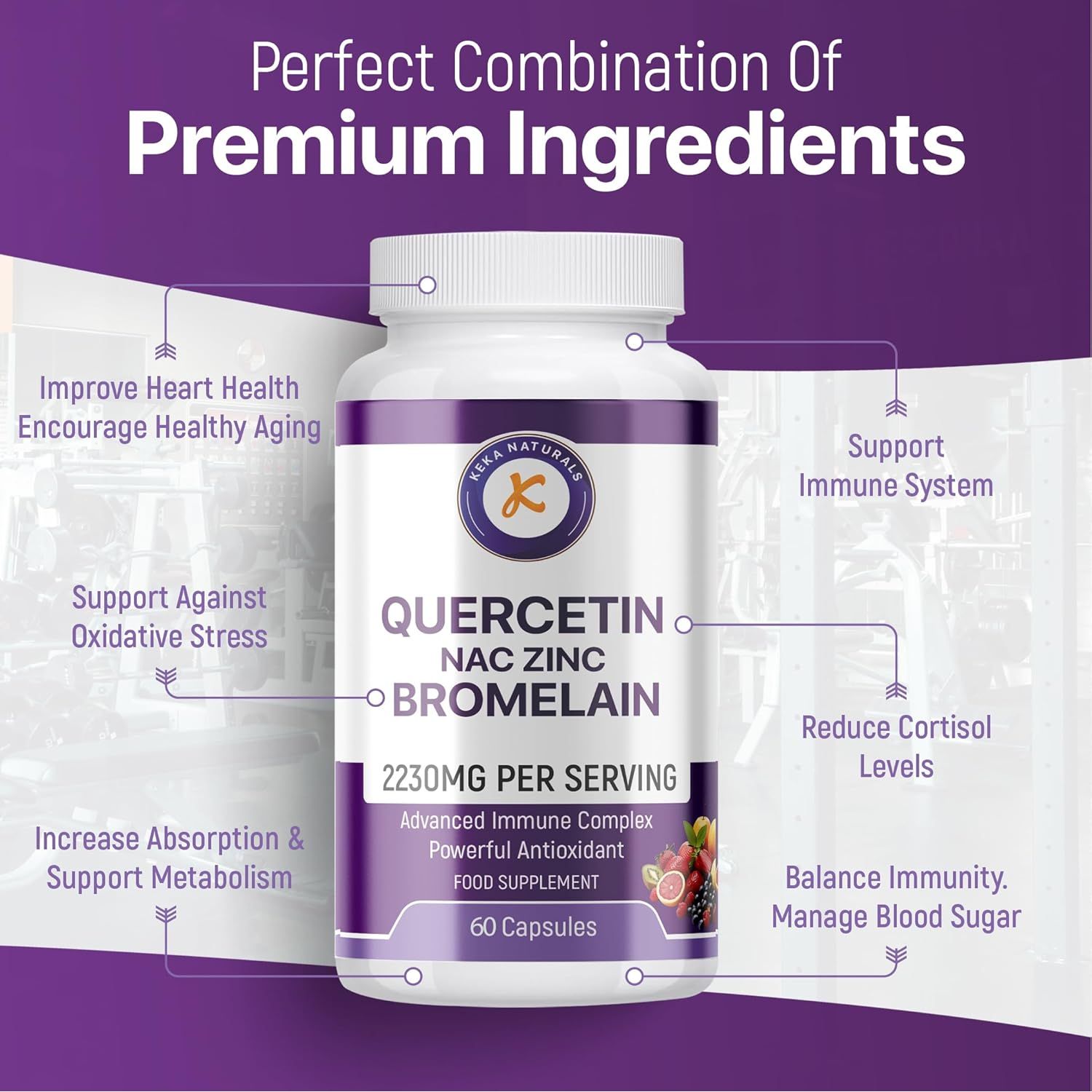 Quercetin with Bromelain, NAC and Zinc - Powerful Quercetin Blend - 2230Mg per Serving - Immune & Respiratory Support - Non-Gmo, Gluten-Free, Vegan - 60 Veggie Caps, Anti-Aging