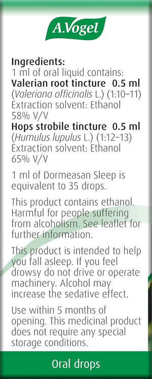 A.Vogel Dormeasan Sleep Valerian-Hops Oral Drops | Just Take 30 Drops before Bedtime | 58 Days of Supply | Sleeping Aid | Extracts of Fresh Valerian Root | 50Ml