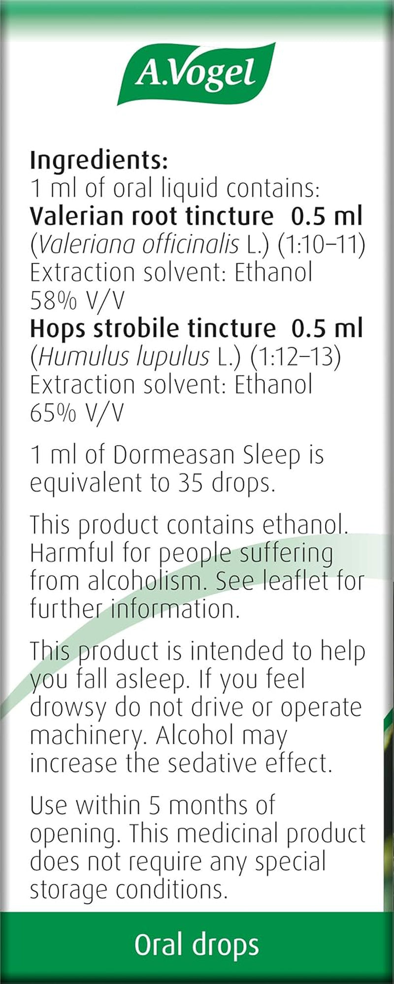 A.Vogel Dormeasan Sleep Valerian-Hops Oral Drops | Just Take 30 Drops before Bedtime | 58 Days of Supply | Sleeping Aid | Extracts of Fresh Valerian Root | 50Ml