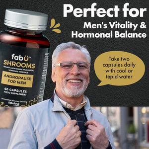 Fabü Shrooms Andropause - Natural Shilajit & Lion'S Mane Supplement for Men - Complete Multivitamin with Zinc, B12 & Minerals for Energy, Cognition & Testosterone Support - 60 Capsules
