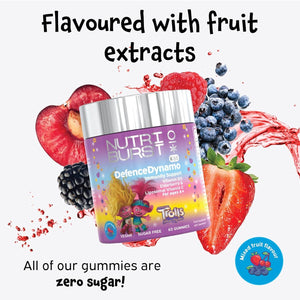 Nutriburst Trolls Kids Defencedynamo - Immune Support & Energy - Vitamin D3 (25Μg), Vitamin C (90Mg) + Black Elderberry Extract (50Mg) - Vegan + Chewable + Sugar Free - Blueberry Flavour - 60 Gummies