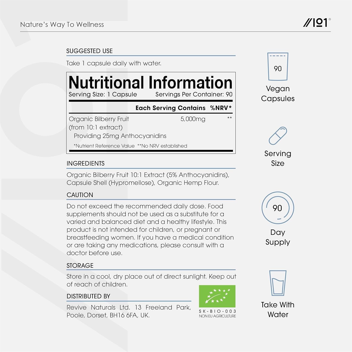 Organic Bilberry Extract 5000Mg – High Strength 5% Anthocyanidins – 90 Vegan Capsules (3 Months Supply) – Resealable and Recyclable Pouch – by Alpha01