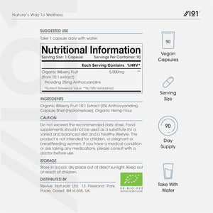 Organic Bilberry Extract 5000Mg – High Strength 5% Anthocyanidins – 90 Vegan Capsules (3 Months Supply) – Resealable and Recyclable Pouch – by Alpha01