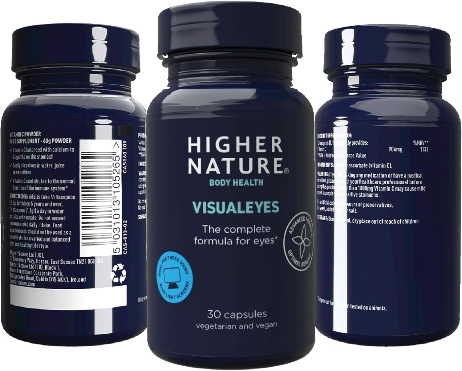 Higher Nature - Visualeyes - Supports Vision - Lutein, Zeaxanthin, Bilberry & Essential Vitamins - 10 Active Ingredients - Vegan - 30 Capsules