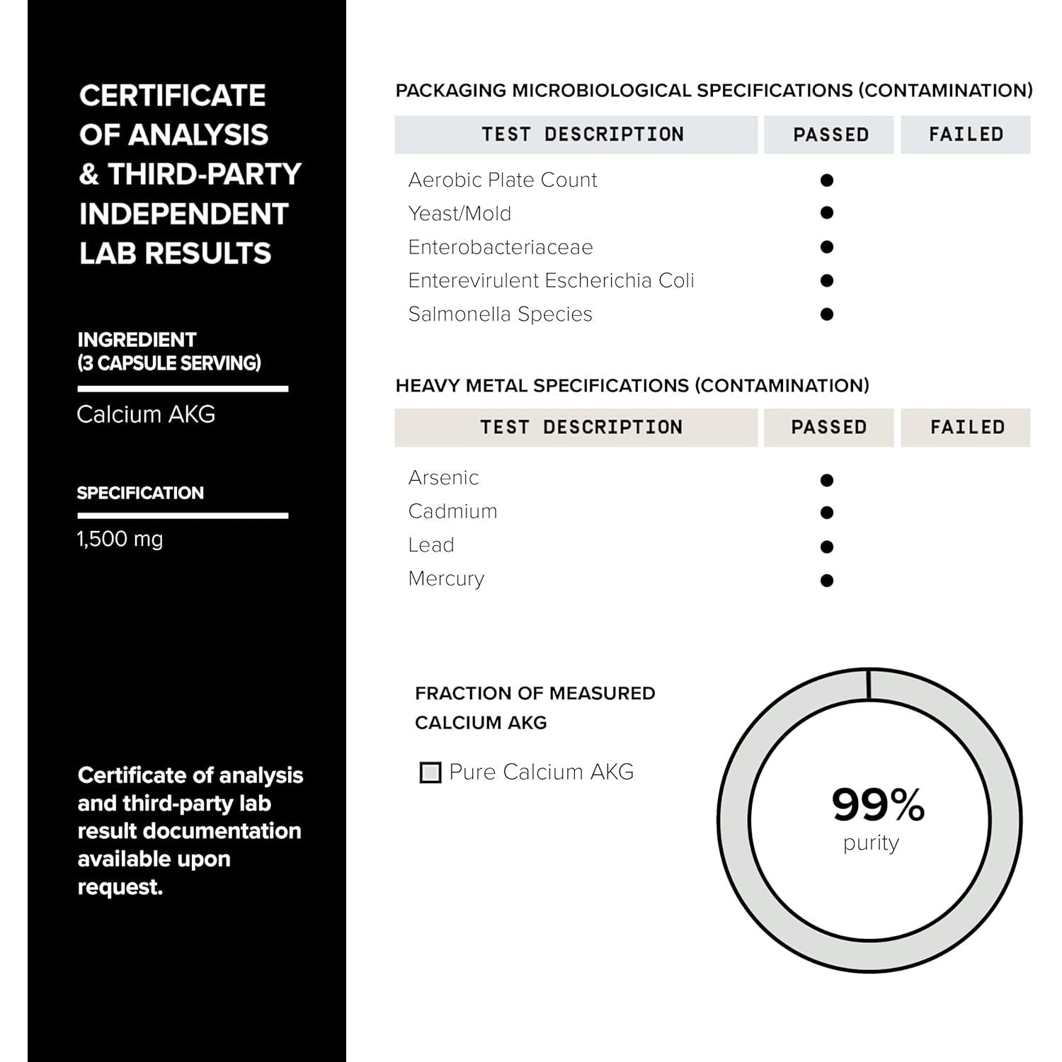Toniiq 1500Mg Ultra High Purity Ca AKG Supplement - 99%+ Highly Purified and Bioavailable Calcium Alpha-Ketoglutarate - Calcium AKG Longevity Supplement - 120 Ca-Akg Vegetarian Capsules