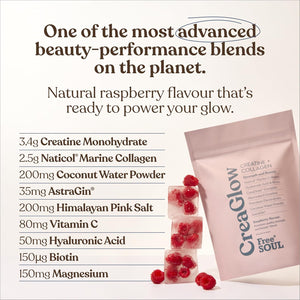 Creaglow™ Naticol Marine Collagen + Creatine Monohydrate + Electrolytes Powder | Glow & Strength All in 1 with Magnesium, Vitamin C, Biotin & Hyaluronic Acid | Raspberry Flavoured | Free Soul