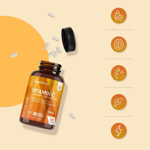 Vitamin C Tablets 1000Mg - 180 Tablets - 6 Months Supply - Added Rosehips & Bioflavonoids - Vegan, Gluten-Free & Non-Gmo - VIT C Supplement (As Ascorbic Acid) - 1 per Day - Made in the UK