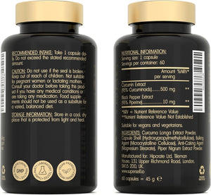Turmeric Curcumin Capsules High Strength with Black Pepper - Pure Curcumin Extract with 95% Curcuminoids - 60 Tablets One a Day 500Mg - Premium Turmeric Herbal Supplements - Enhanced Absorption