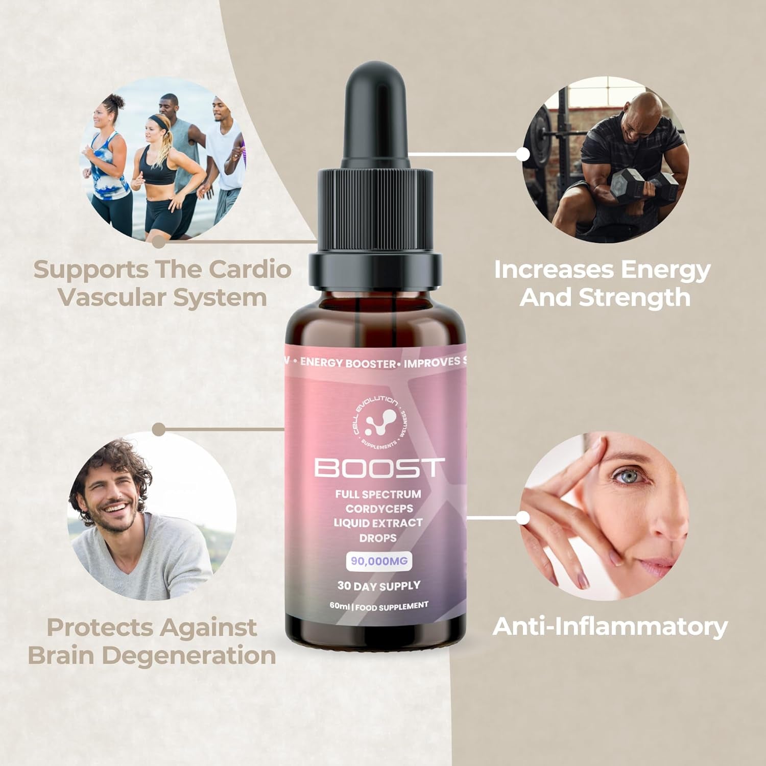 Cell Evolution Cordyceps Full Spectrum Liquid Mushroom Drops Supplement, Super Strength 90,000Mg (15:1), Energy Booster & Improves Performance, Natural & Suitable for Vegans & Vegetarians