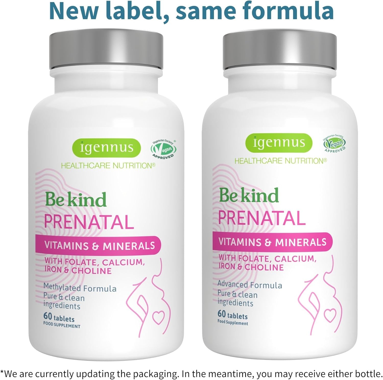 Igennus Advanced Prenatal Methylated Multivitamin, Folate for MTHFR, High Absorption, Clean Label, with Calcium, Choline, Magnesium & Gentle Iron, Complete Vegan Pregnancy Vitamins, 60 Tablets
