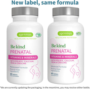 Igennus Advanced Prenatal Methylated Multivitamin, Folate for MTHFR, High Absorption, Clean Label, with Calcium, Choline, Magnesium & Gentle Iron, Complete Vegan Pregnancy Vitamins, 60 Tablets