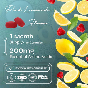 Known Essential Amino Acids Gummies - 200Mg Amino Acids - Muscle Health & Recovery - Natural Pink Lemonade Flavour - 60 Vegan Gummies, 1 Month Supply