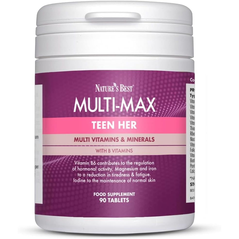 Nature'S Best Multi-Max Multivitamin for Teen Her - Growth & Development Support for Girls 13-19 - with Iron, Vitamin B6 & Vitamin C - UK Made - 90 Tablets (3 Months' Supply)