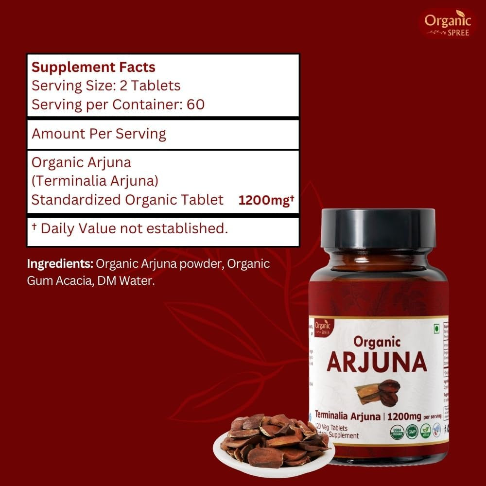 ORGANIC SPREE ARJUNA 120 Tablets | Terminalia Arjuna (Arjuna) | USDA Organic Certified | Organic and Natural 120Tab (1)