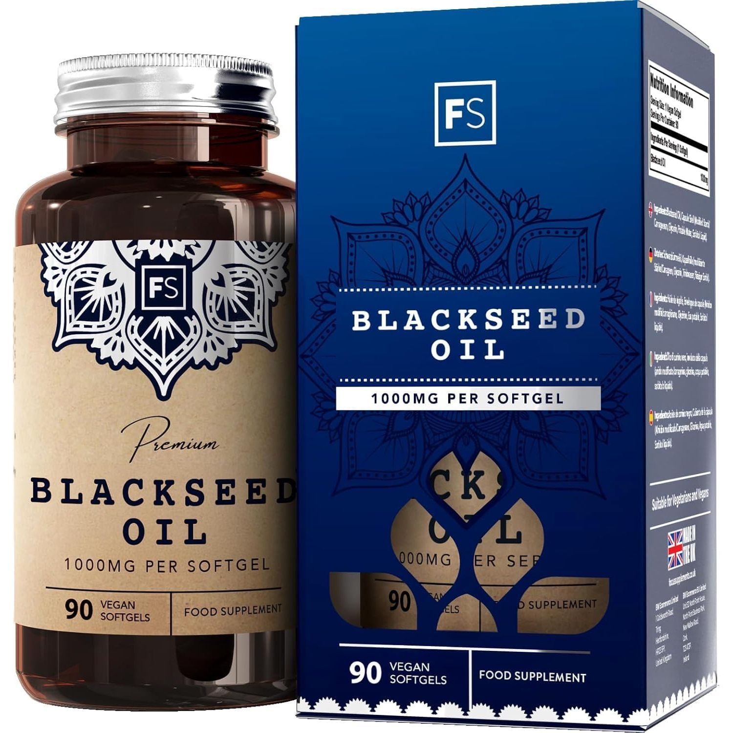 FS Black Seed Oil | 90 High Strength Black Seed Oil Softgel Capsules - 1000Mg Blackseed per Capsule | Softgels for Increased Absorption | Non-Gmo,Gluten & Allergen Free | Manufactured in the UK