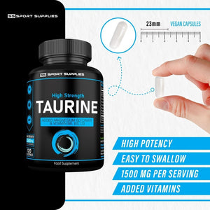 Taurine Supplement 1500Mg Capsules per Serving - Added Magnesium Glycinate, Vitamin B6, B3 and Vitamin D3-120 High Strength Taurine Capsules - (2 Capsules per Serving)