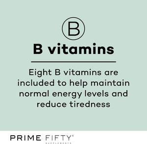 Prime Fifty Fighting Fatigue Supplement – 28 Day Supply – Energy Tablet with Vitamin B12, Magnesium & Iron for over 50S – Co-Enzyme & C, D & B Vitamin Tablets for Tiredness & Fatigue