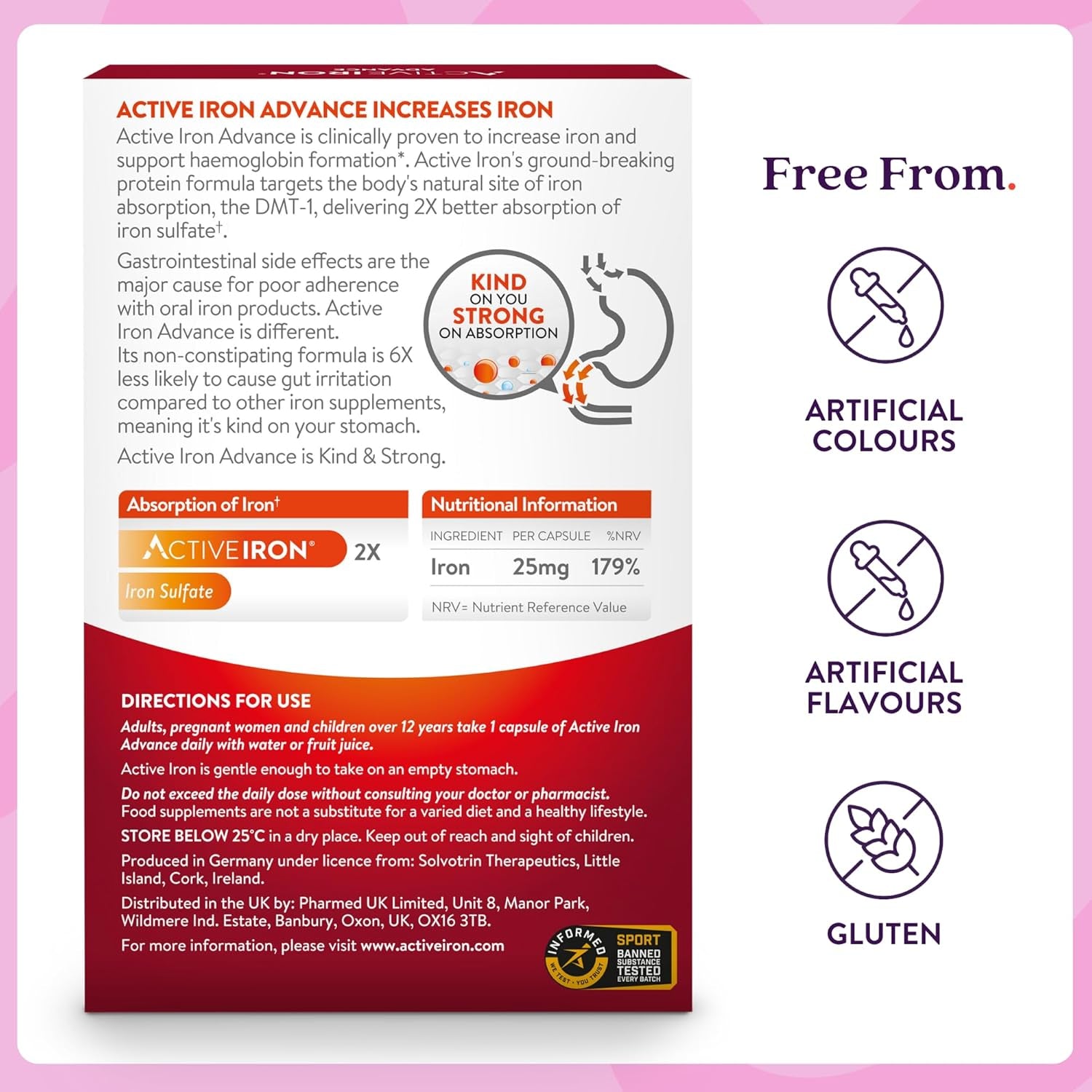 Active Iron Advance Supplement 25 Mg, Non Constipating, Clinically Proven to Increase Iron Levels, Fights Tiredness & Fatigue, 30 Capsules, 1 Month Supply