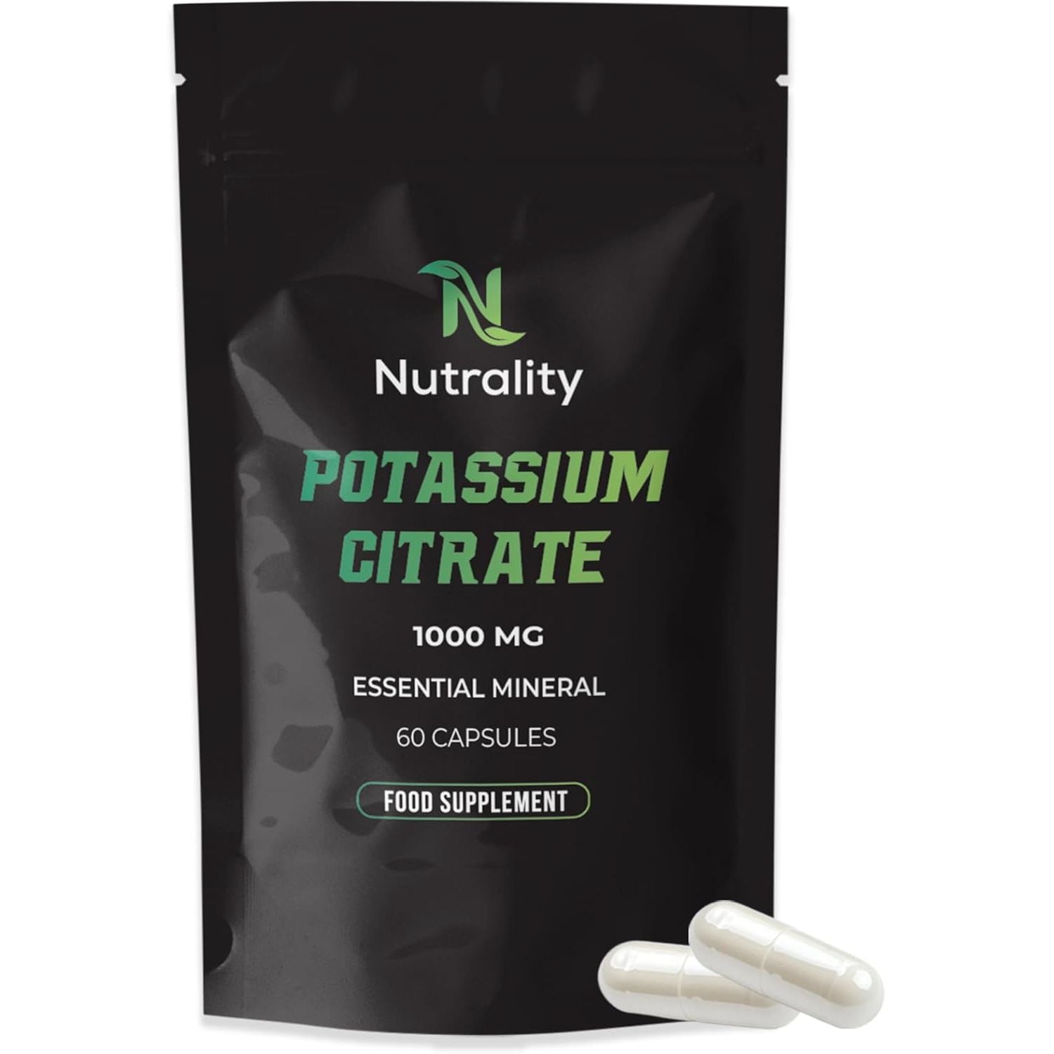 Nutrality Potassium Citrate 1000Mg | High Strength Potassium Supplement | Nervous System, Muscle Contraction, Keto-Friendly (60 Capsules)