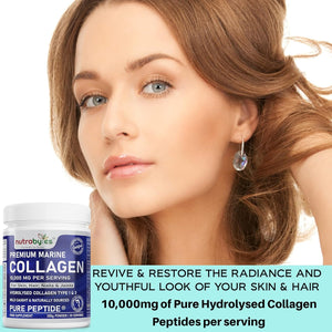 Marine Collagen Powder 10000Mg | Hydrolysed Collagen Peptides Type 1 & 3 with 19 Amino Acids for Skin, Hair, Nails & Joints | Unflavoured | Collagen Supplement for Women & Men | 30 Day Supply (300G)