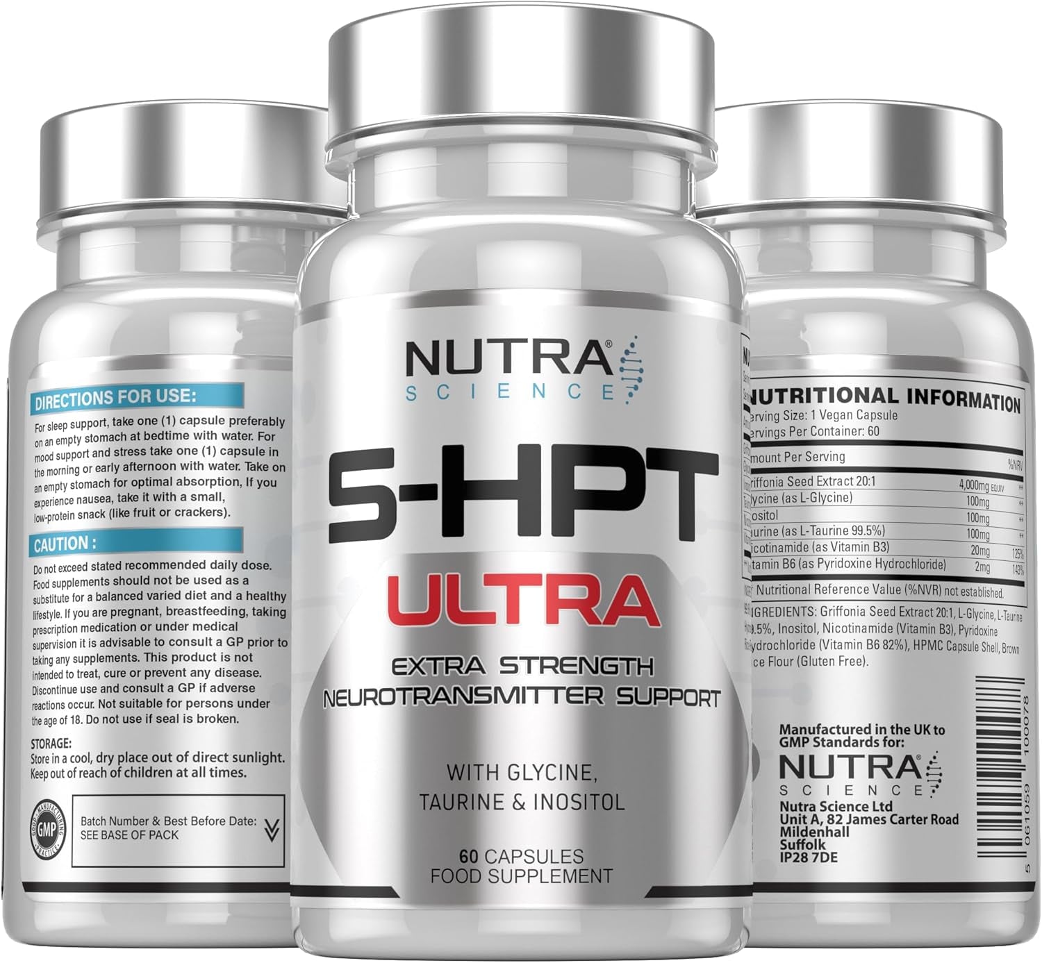 5HPT Ultra 4,000MG - Extra Strength Griffonia Seed Extract Neurotransmitter Support with Nicotinamide, Glycine, Inositol, Vitamin B6, 60 Vegan Capsules