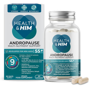 Health & Him Andropause 55+ Supplements for Men - with Shilajit & Tribulus Terrestris - Mens Multivitamin 60 Capsules. Vegan, Gluten-Free