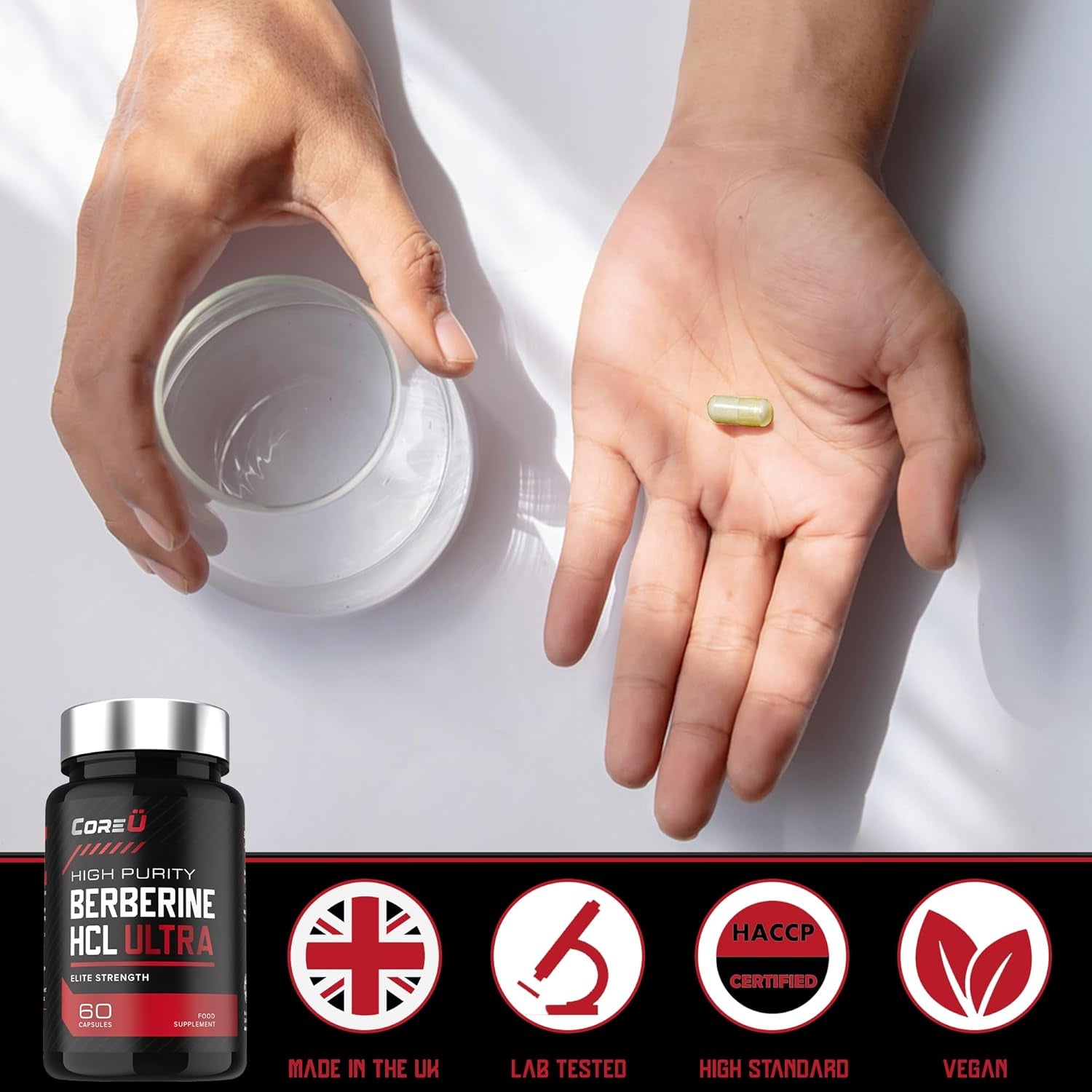 Berberine HCL Ultra 98% - High Strength Berberine Supplement 5000Mg HCL by Coreu | 60 Premium Natural Capsules Vegan