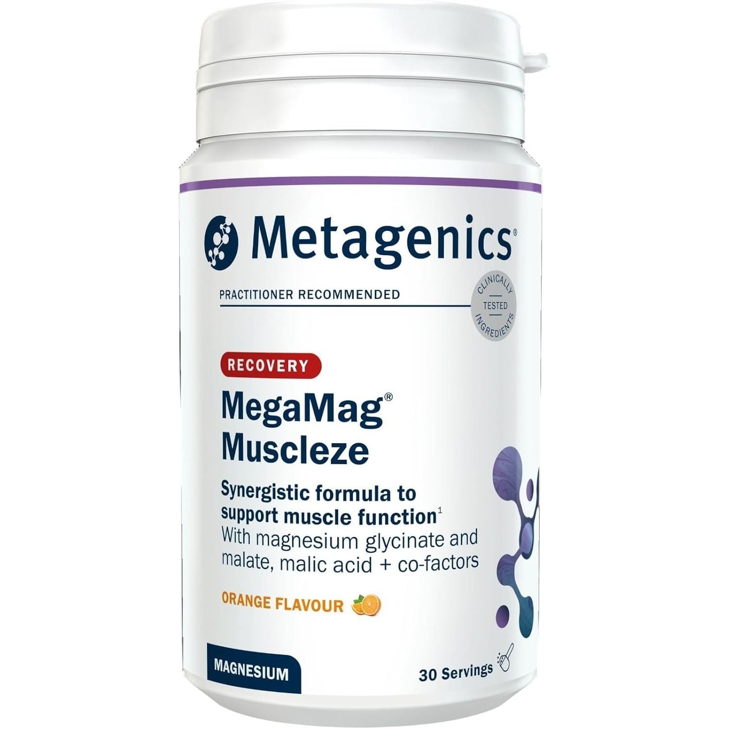 Metagenics Megamag Muscleze Magnesium Glycinate Powder - Muscle Recovery after Exercise - Orange, 30 Servings