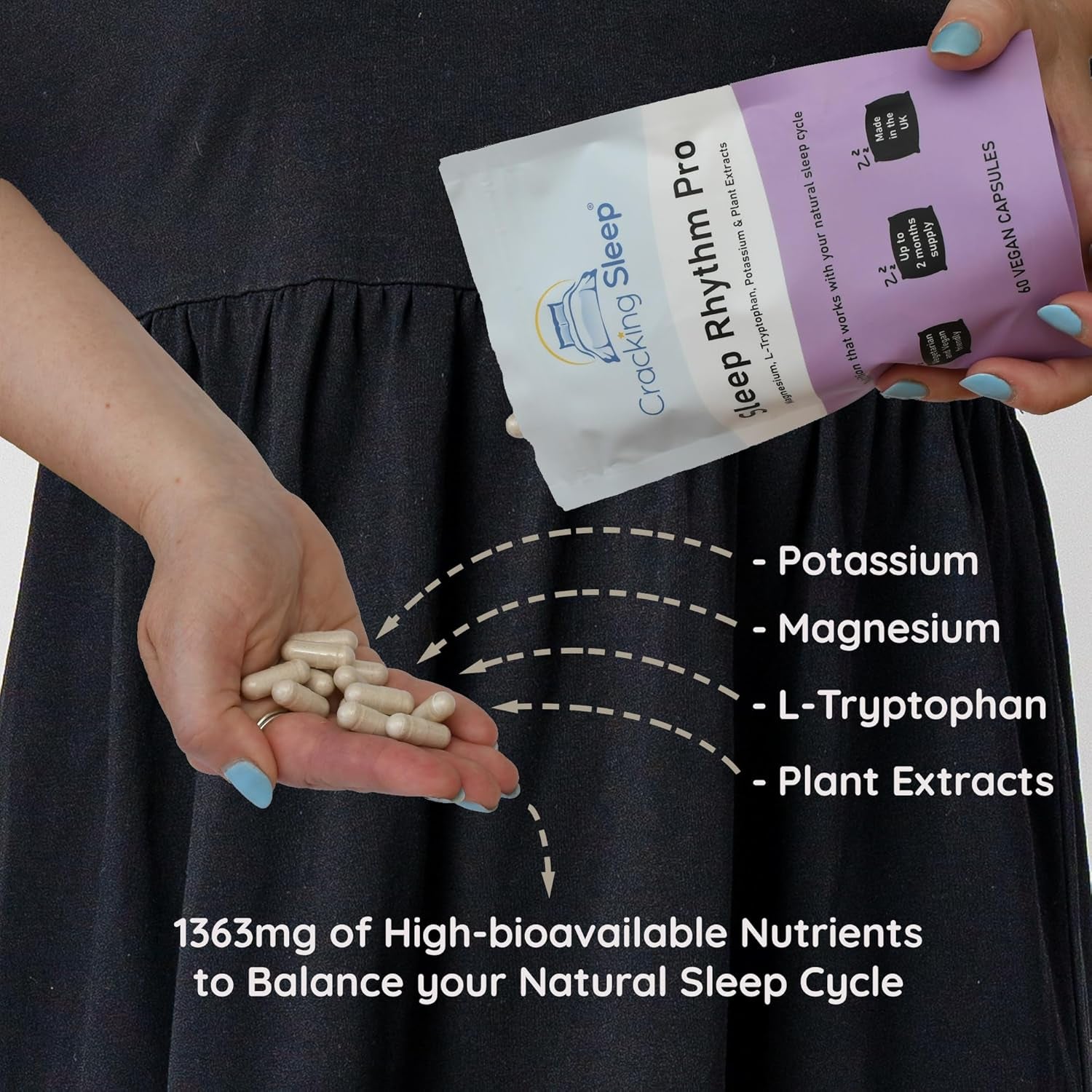 Magnesium Complex Sleep Nutrition - Improve Your Sleep Experience - 1363Mg Mag Complex with High Bioavailability – Improves Overnight Hydration - Made in UK - 60 Vegan Capsules - up to 2-Months Supply