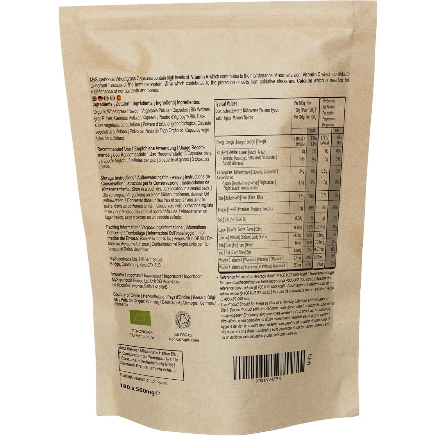 Wheatgrass Capsules | Organic | 1500Mg per Serving | 180 Capsules | High Chlorophyll Content | Mysuperfoods