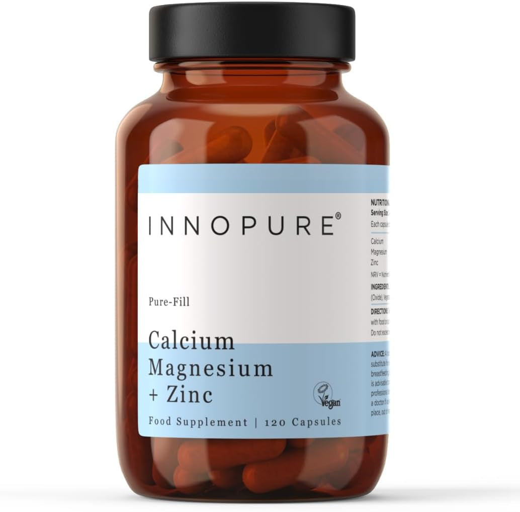 INNOPURE Calcium, Magnesium & Zinc Capsules (No Fillers or Binders) Clean Label Multi Mineral Supplement, Easy to Swallow Capsules (Not Tablets) 120 Capsules, UK Made